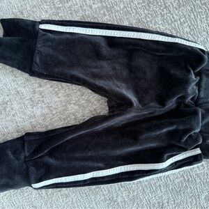 Black Velour Jogger Pants with Side Stripe